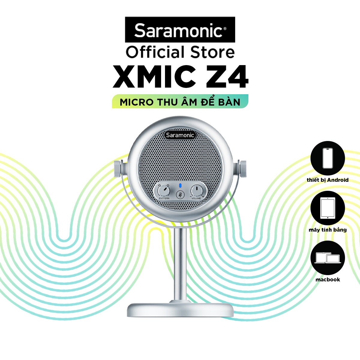 Micro thu âm để bàn USB Saramonic Xmic Z4 - Dành thiết bị Android, máy tính bảng, laptop - Hàng chính hãng