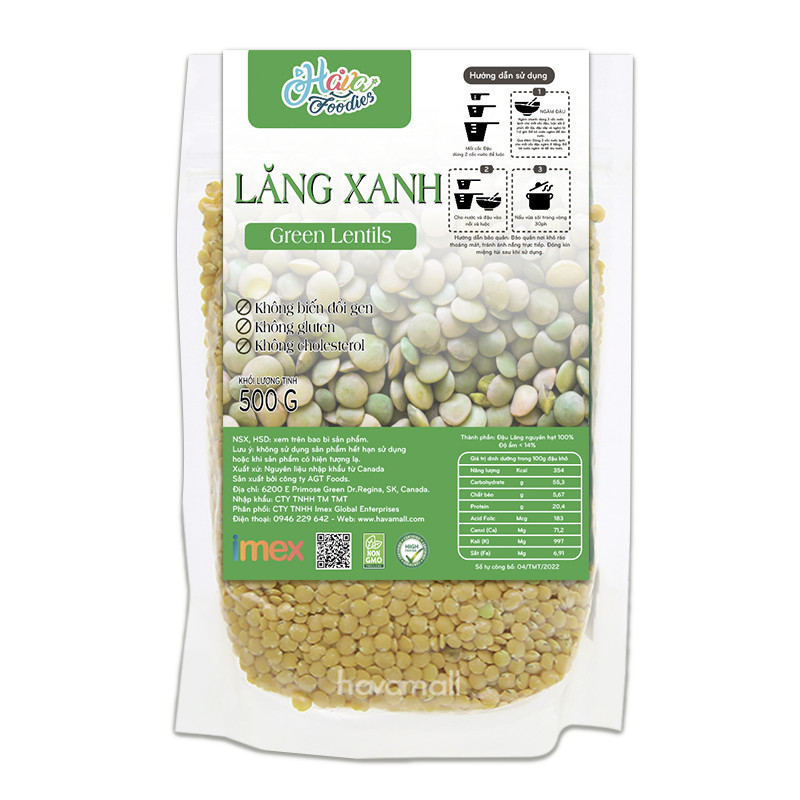Đậu Lăng Xanh Havafoodies Túi 500g – Green Lentils