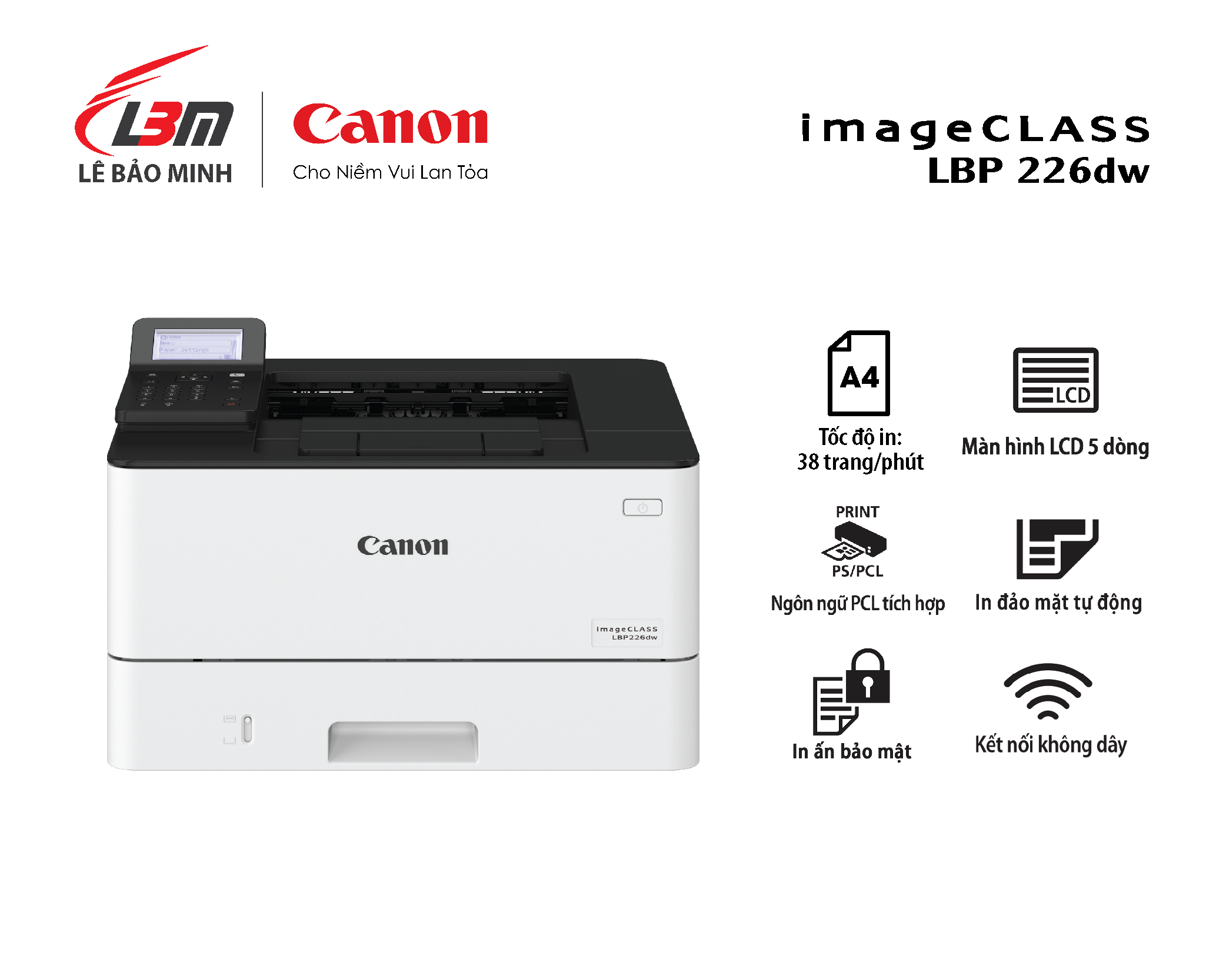 Máy in laser đơn năng Canon LBP226dw- Hàng chính hãng