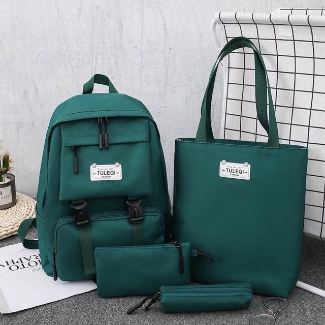 Balo thời trang, balo đi học, đựng laptop Balo Set 4 Món Thời Trang 2 Khoá Cute balo nữ vải