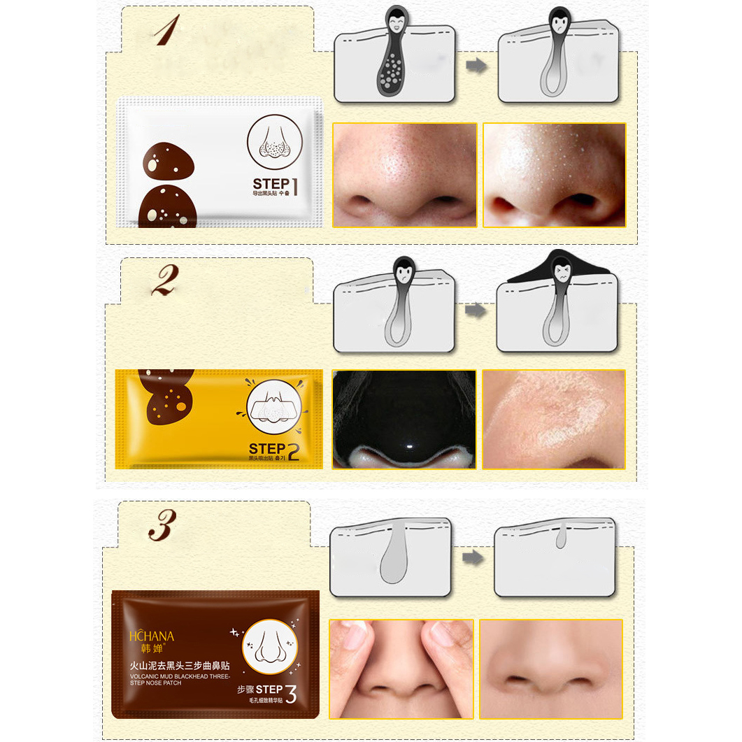 Set Lột mụn 3 bước từ bùn núi lửa HCHANA - Siêu Phẩm Lột Mụn Đầu Đen Mũi 3x7g