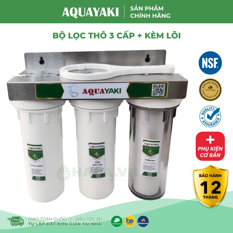Bộ Lọc Thô 3 Cấp AQUAYAKI AQUA-S103 10 inch Cao Cấp Kèm Lõi, Lọc Nước Đầu Nguồn, Sinh Hoạt, Gia Đình - Hàng Chính Hãng