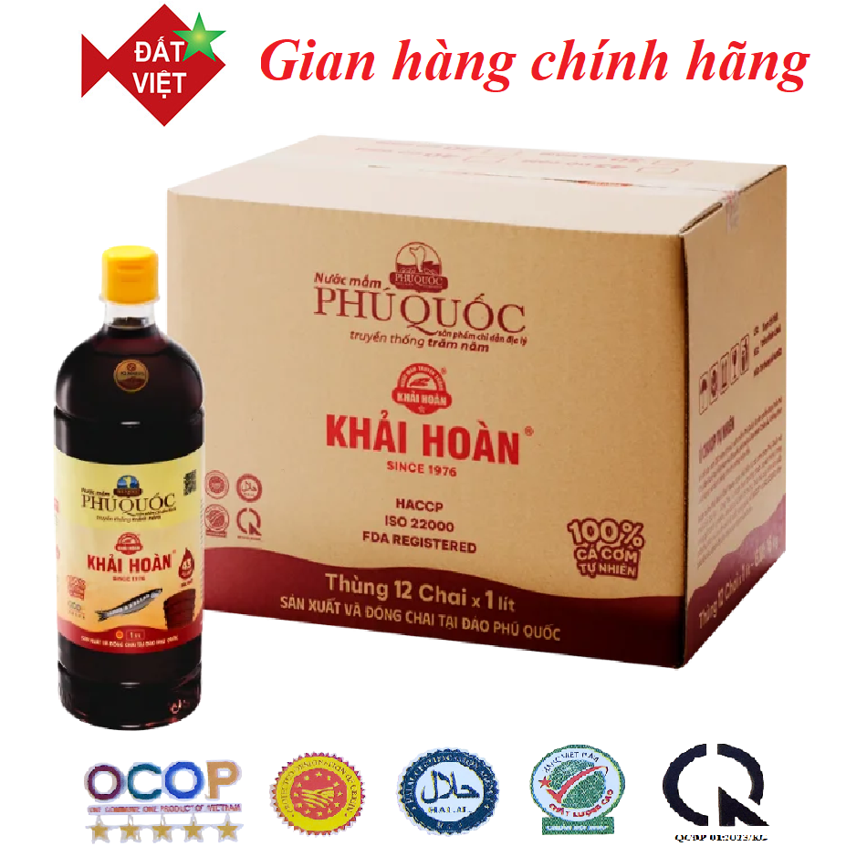 Nước mắm Khải Hoàn Phú Quốc 30-40-43 độ đam thùng 12 chai nhựa 1 lít