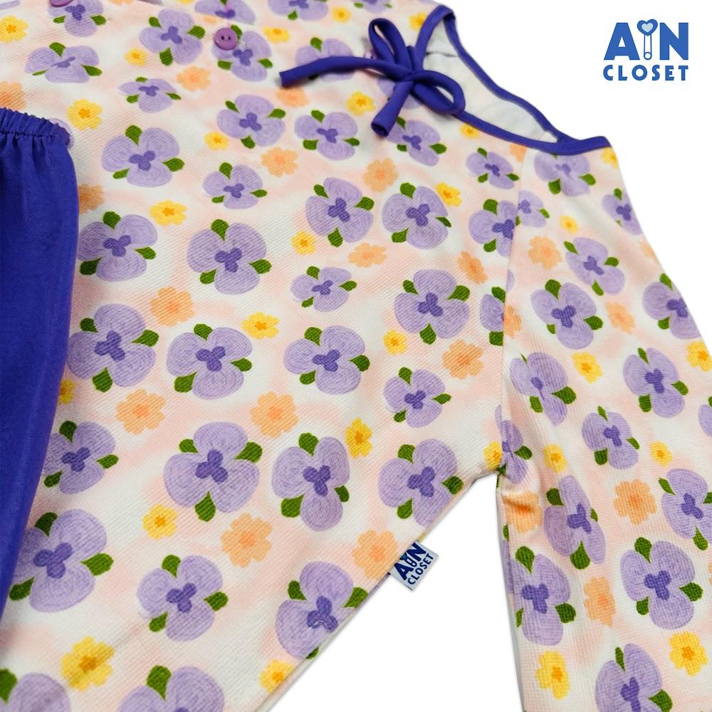 Áo dài bé gái họa tiết hoa Morning Glory tím thô nhung - AICDBGBZZ3T1 - AIN Closet