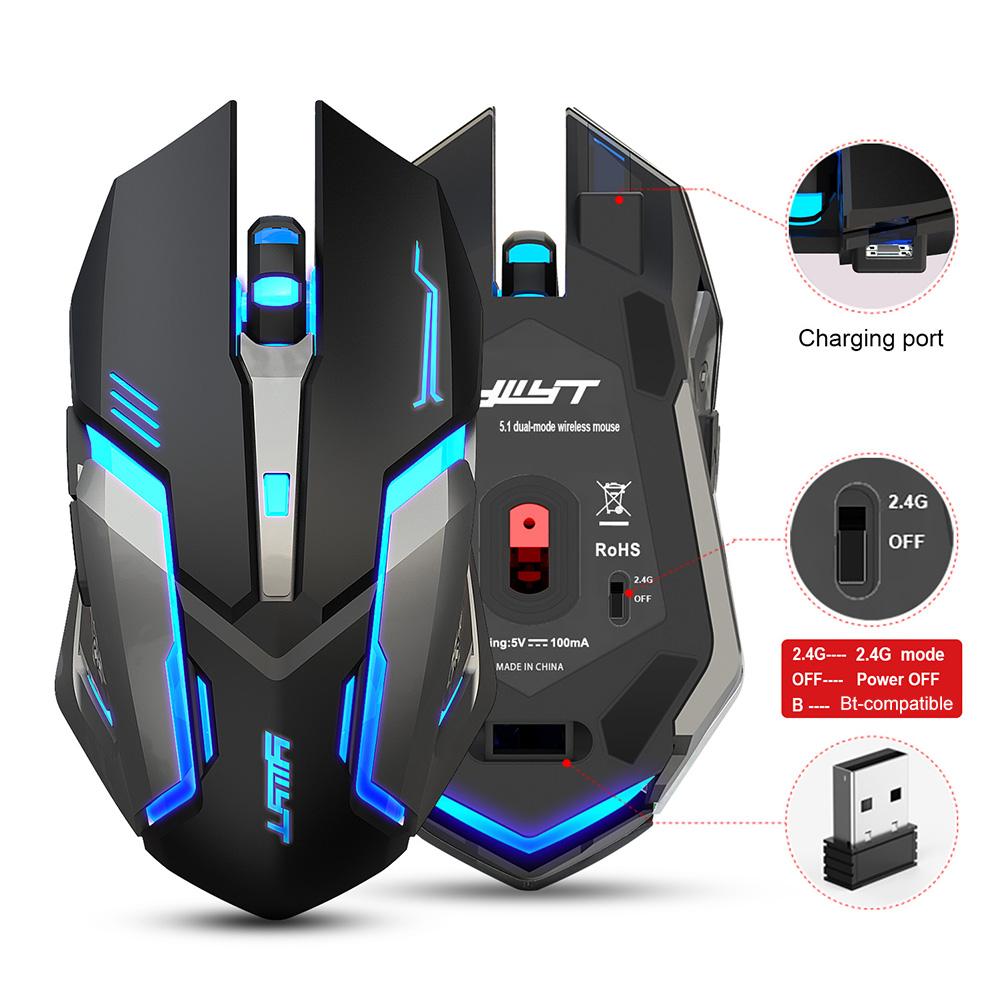 Không Dây Sạc Êm Chuột 6 Nút Bấm Dạ Quang Chuột Không Dây Máy Tính PC 2400Dpi Thiết Chuột Chơi Game
