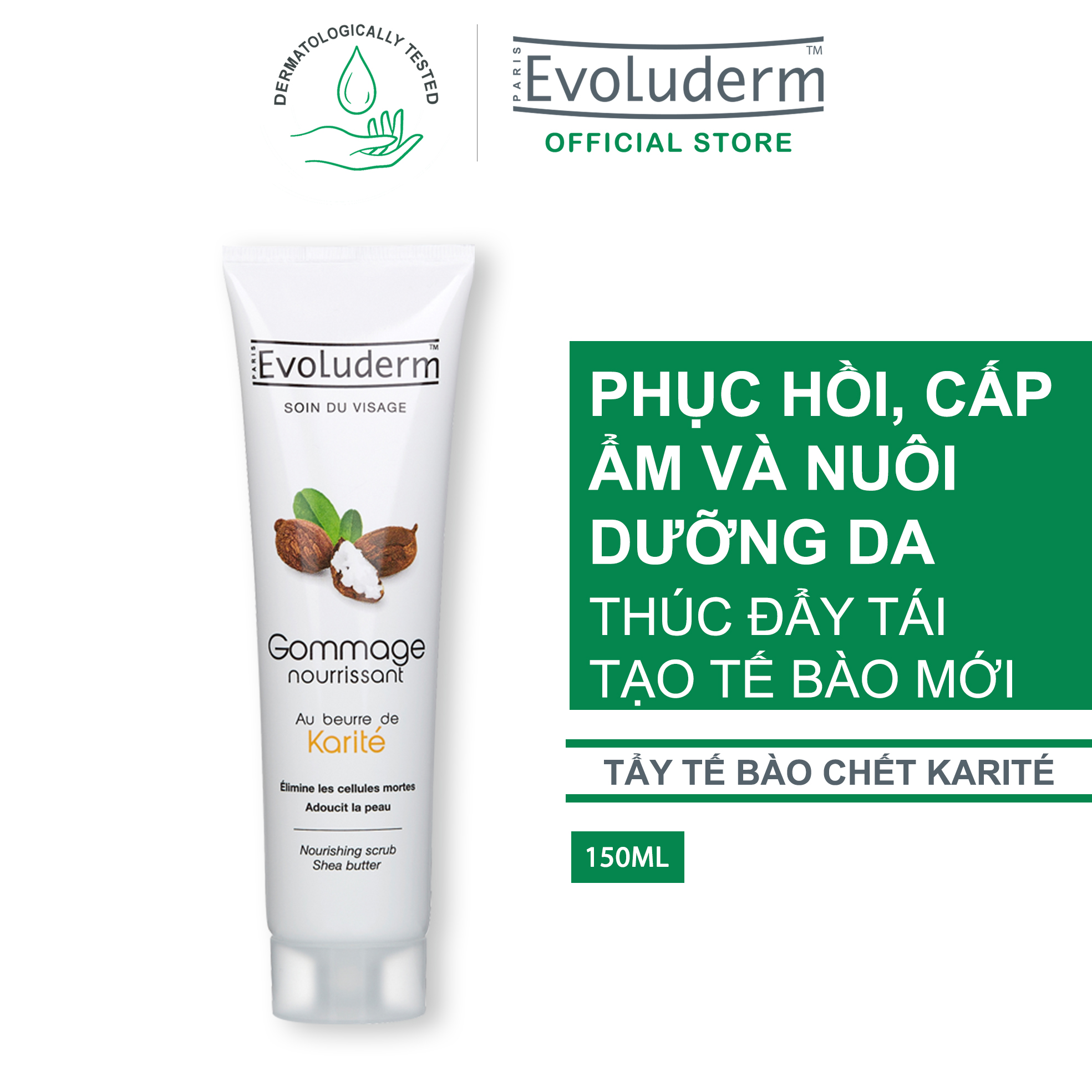 Tẩy tế bào chết dành cho mặt Evoluderm Gommage Nourrissant au Beurre de Karité 150ml