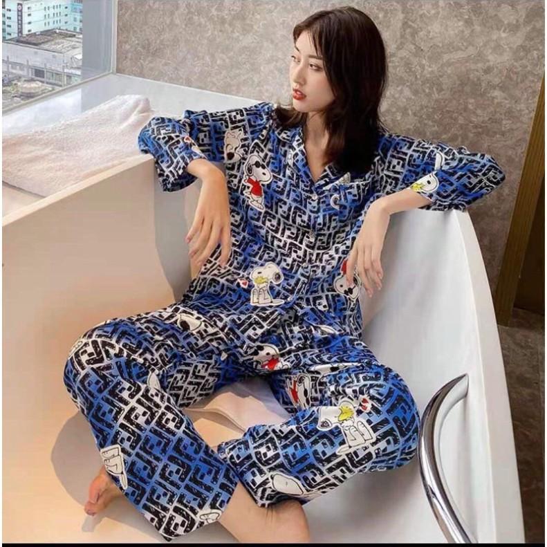 Freeship Bộ Pijama Lụa Cao Cấp Dài Tay