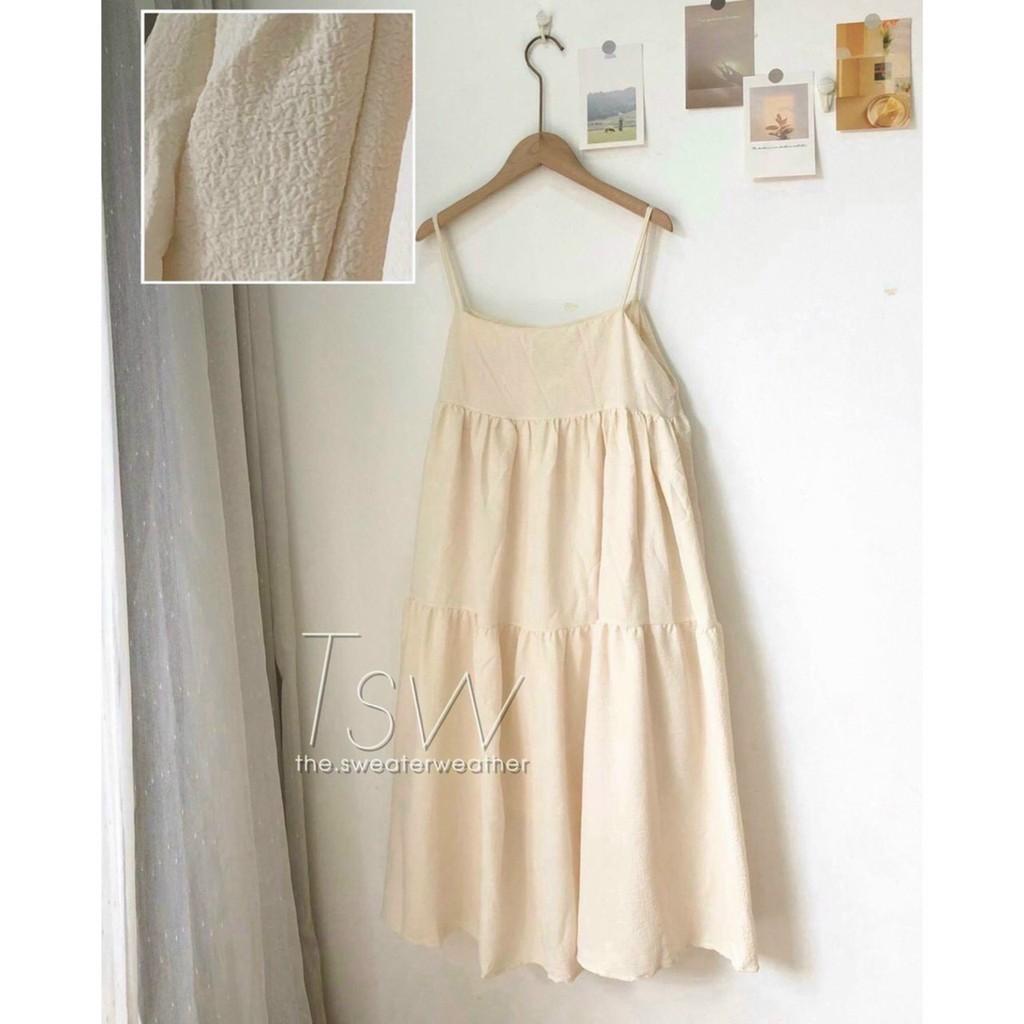 Đầm Babydoll 2 Dây Trắng Vãi Xốp Váy 2 Dây Trắng Dáng Bầu LANI SHOP