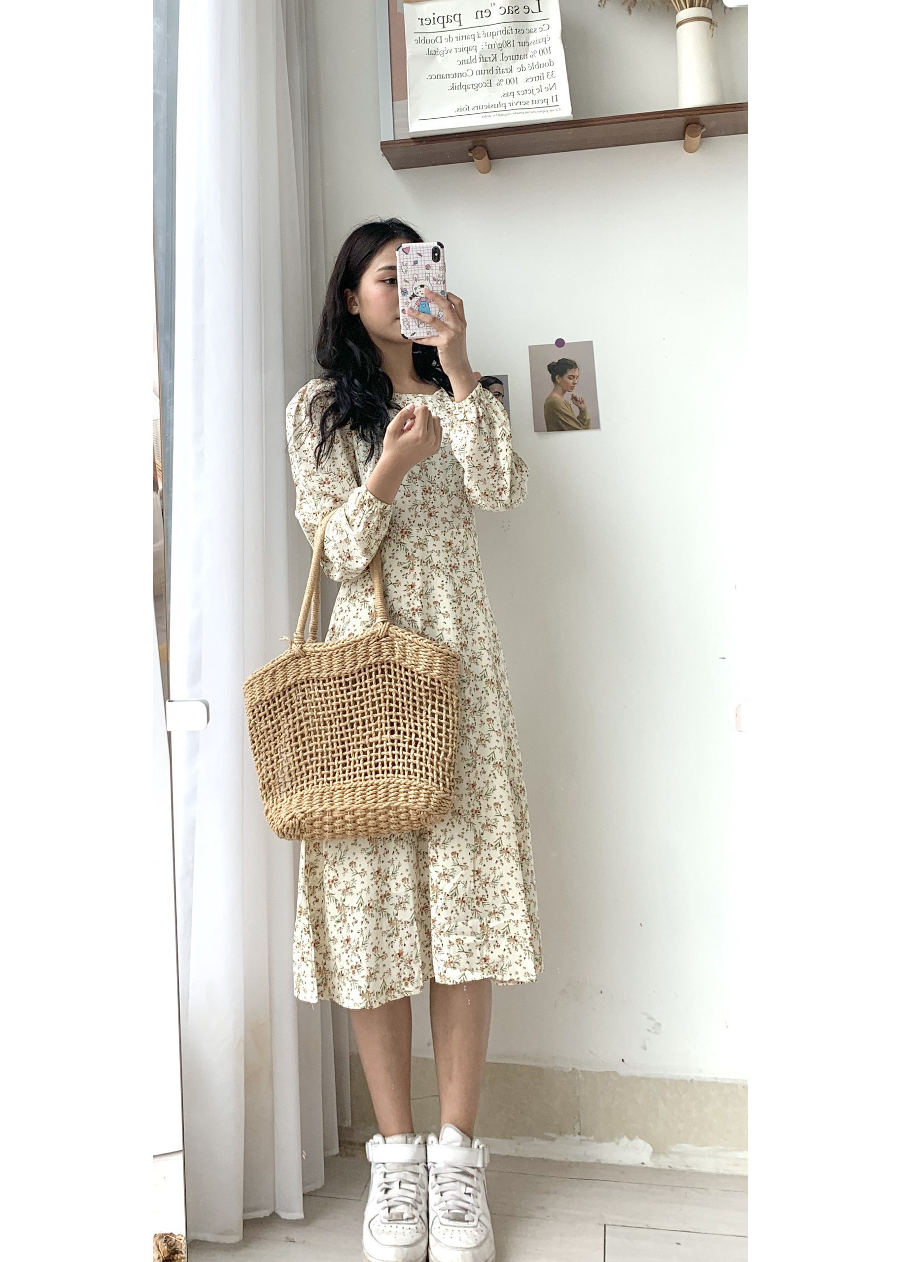 Đầm Hoa Cỏ Vintage Dáng Xòe Có Buộc Nơ Phía Sau DV18