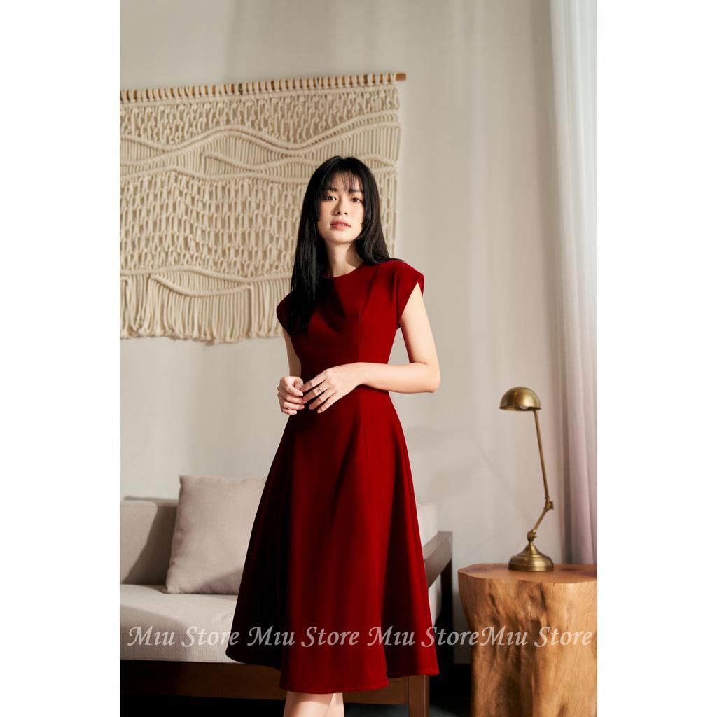D00581 - Đầm thiết kế cao cấp thu đông nhung budodanh tay hến màu đỏ Miu Store