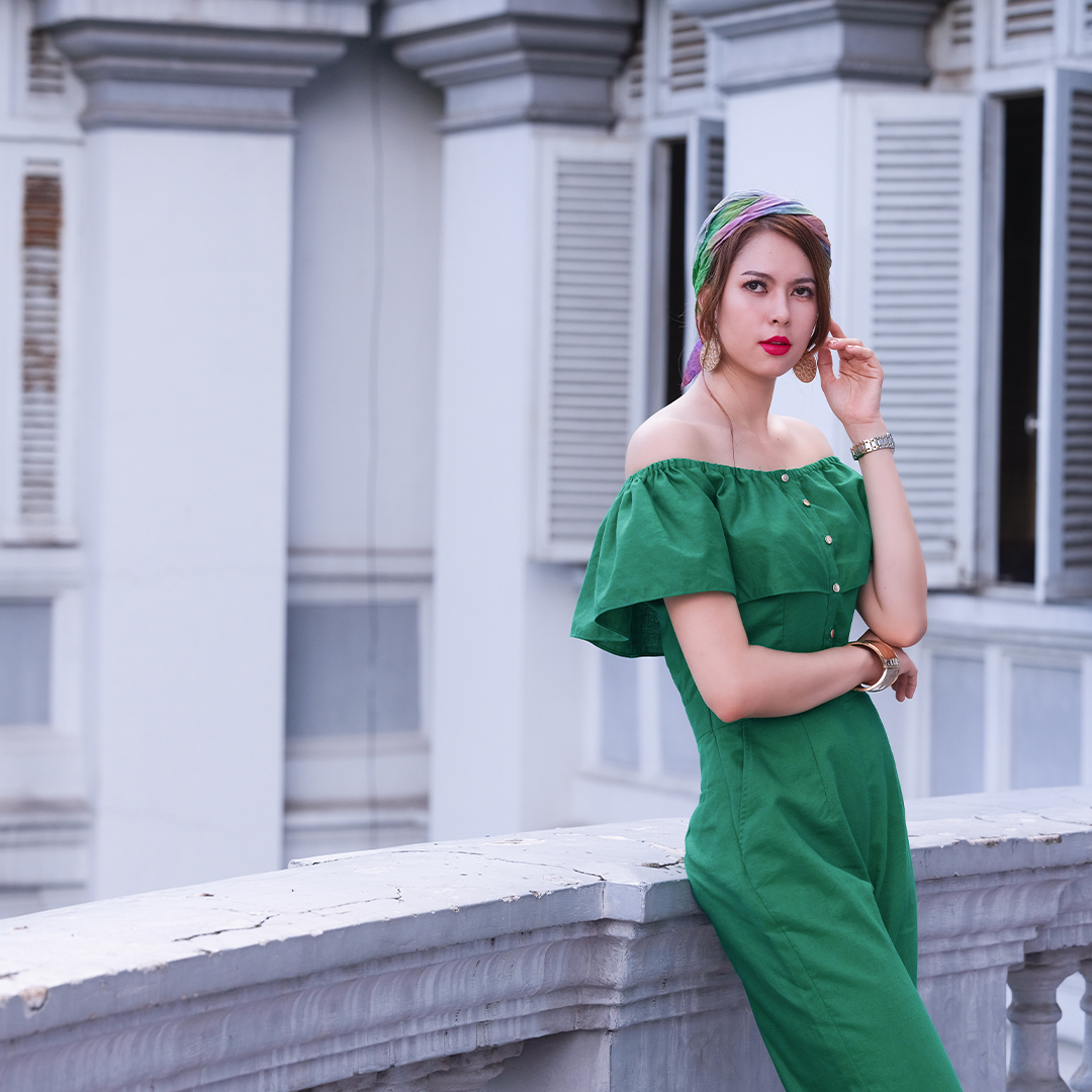 Đồ Bay Dài Bộ Áo Liền Quần Bộ Jumpsuit Thời trang thiết kế Hity DRE132 (Xanh Rừng Nhiệt Đới)