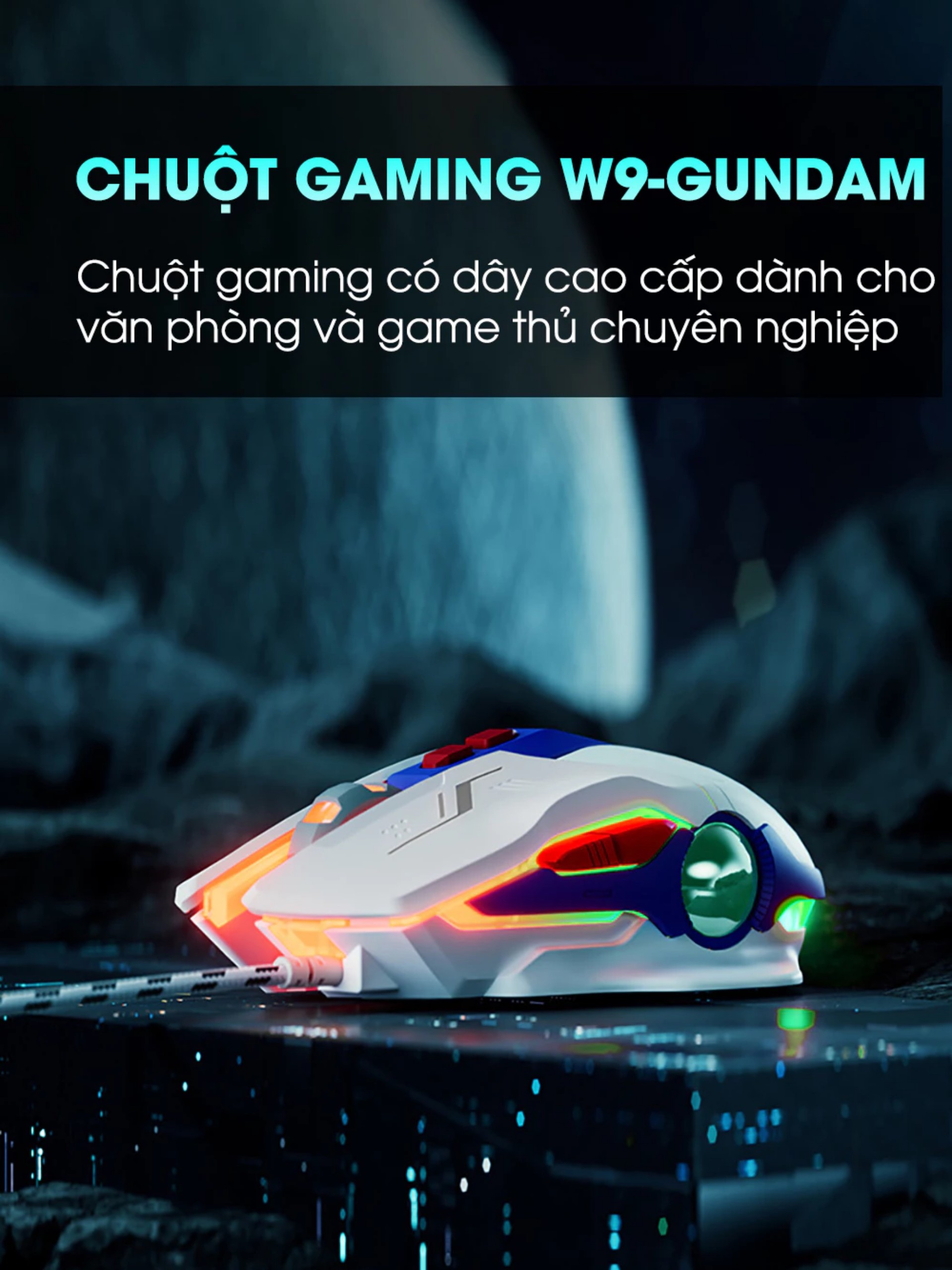 Chuột gaming máy tính có dây TEKKIN INPHIC W9 GUNDAM click silent chống ồn DPI 4000 cho gamer - hàng chính hãng