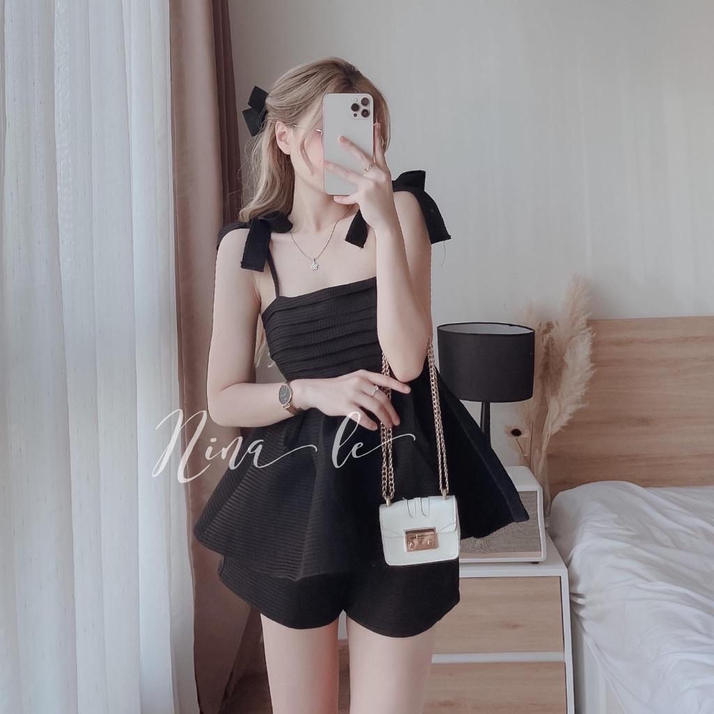 Sét bộ đồ nữ váy xòe 2 dây xếp ly phối quần đùi màu sắc đa dạng dạo phố, đi biển
