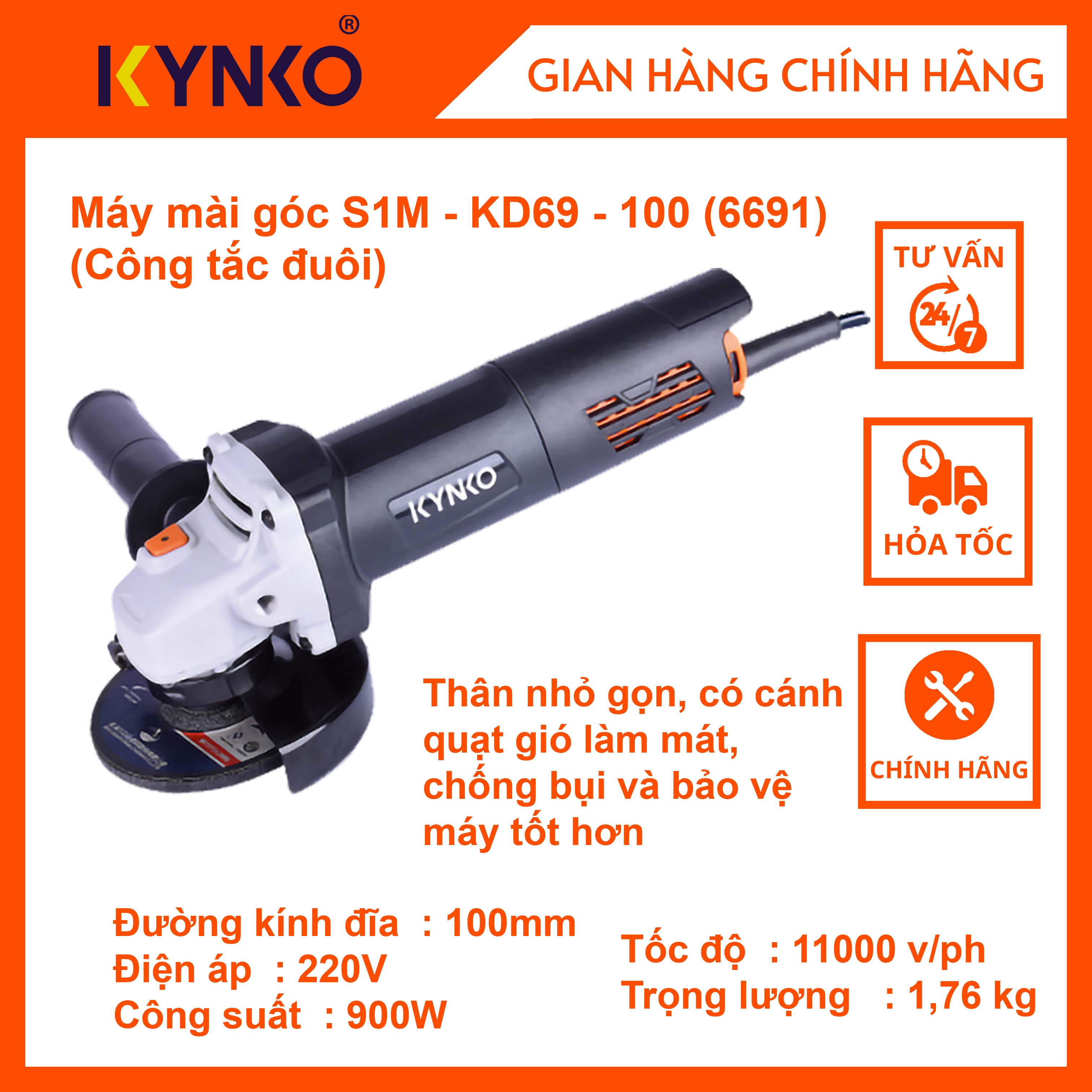 Máy mài 100 - KD69 (công tắc đuôi) cầm tay chính hãng Kynko #6691