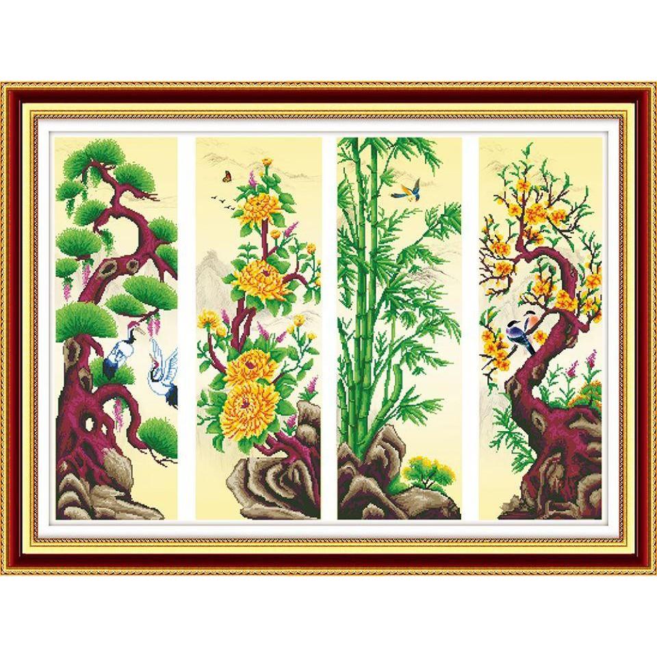 Tranh đính đá bộ tứ Tùng Cúc Trúc Mai VS105 KT: 152x100cm