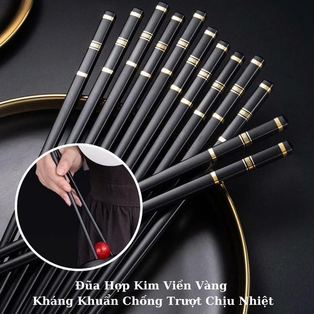 Combo 10 Đôi Đũa 3 Sọc Mạ Vàng Hình Cô Gái Nhật Bản Kháng Khuẩn Chịu Nhiệt - Hàng chính hãng