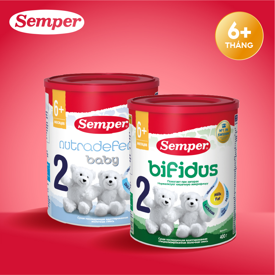 Combo 2 Sữa bột công thức Semper Baby Nutradefense 2 400g/hộp và Semper Bfidus Nutradefense 2 400g/hộp