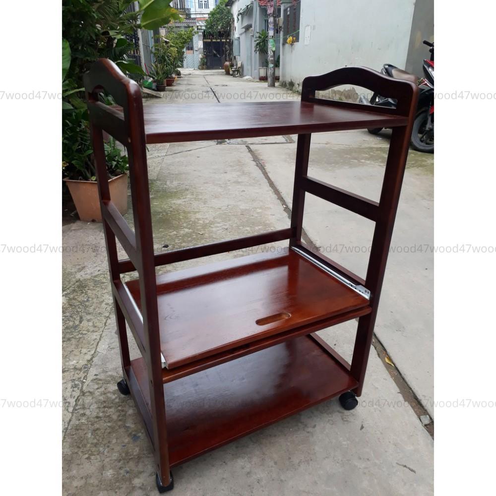 Kệ để lò vi sóng gỗ cao su chắc chắn có bánh xe di chuyển - Kệ vi sóng 3 tầng 47wood