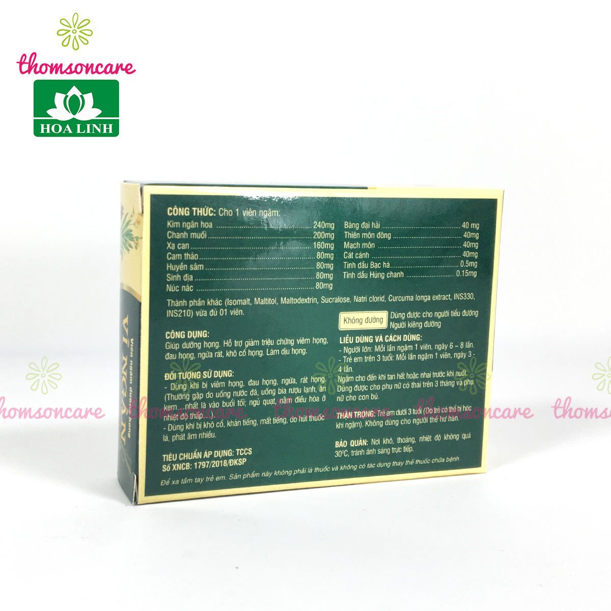 Vĩ ngân - Viên ngậm giảm ho, sát khuẩn họng, không đường từ húng chanh, bạc hà, cam thảo - Hộp 10 viên