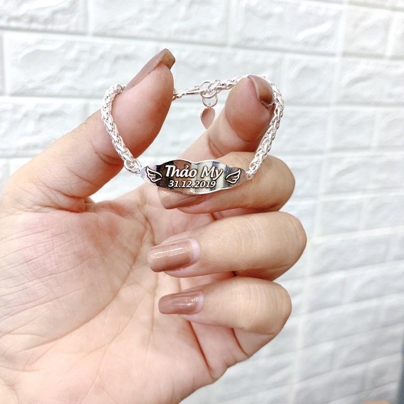 Lắc Tay Khắc Tên Bạc Ta 100% Cho Bé , Đủ size khắc tên theo yêu cầu