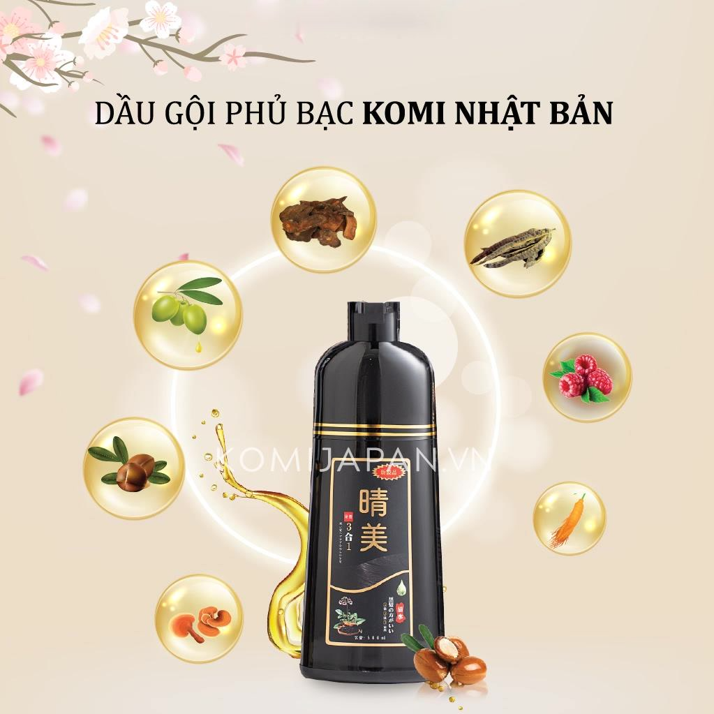 Dầu gội phủ bạc Komi Nhật Bản nhuộm tóc thảo dược chai 500ml