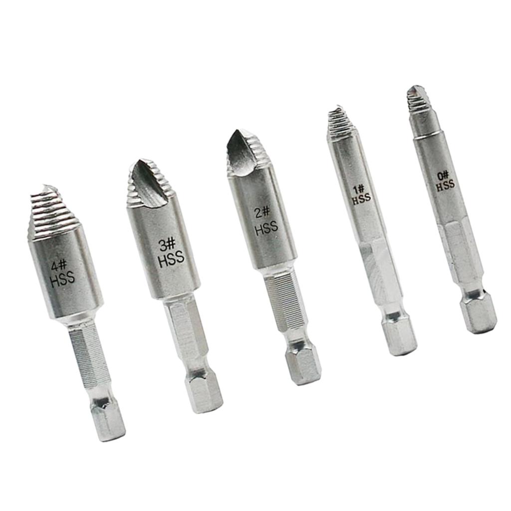 5pcs Hex Shank 1/4 Inch 6.35mm HSS Stripped Screw Extractor Set with Storage Box