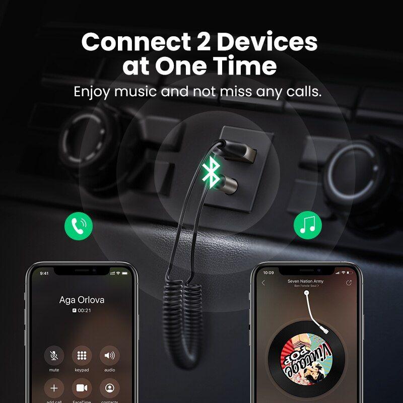 Ugreen UG70601CM309TK 1.5M dây lò xo 3.5mm v5.0 bộ nhận Bluetooth dùng cho loa hay trên xe hơi - HÀNG CHÍNH HÃNG