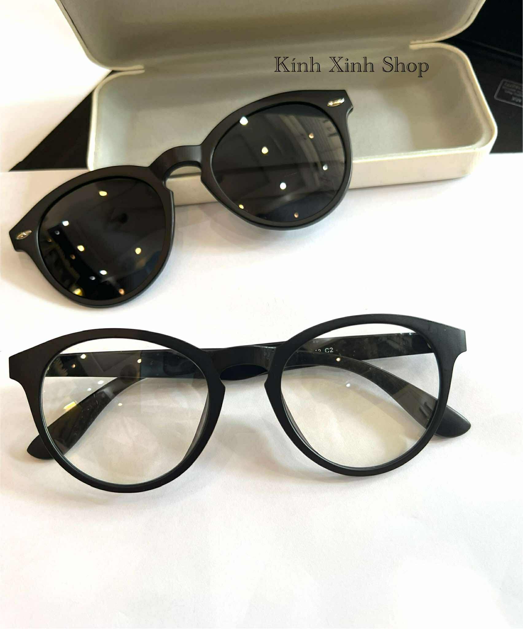 Kính Râm Cận, Gọng Kính Cận Mắt Tròn 2 Lớp Đa Năng Đi Ngày Và Đêm