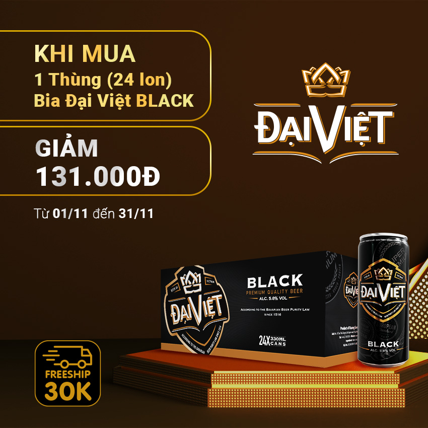 [Thùng (24) lon 330ml] Bia Black Đại Việt, Bia đen sản xuất theo luật bia tinh dòng của Bia Đức, không hóa chất, Bia việt dành cho người có gu