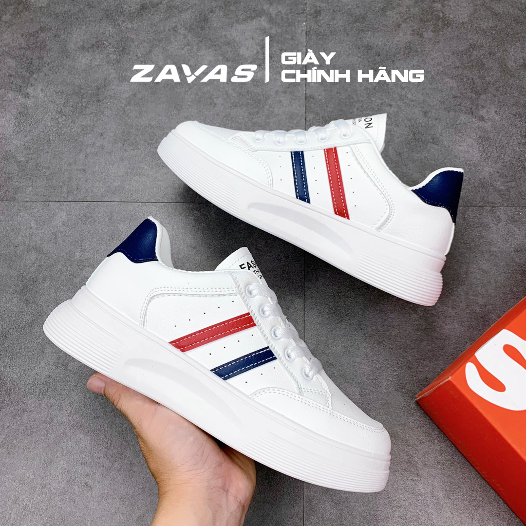 Giày thể thao nữ ZAVAS đế cao 3cm màu trắng bằng da không bong tróc mang êm chân S411 - Giày Sneaker Nữ Chính Hãng