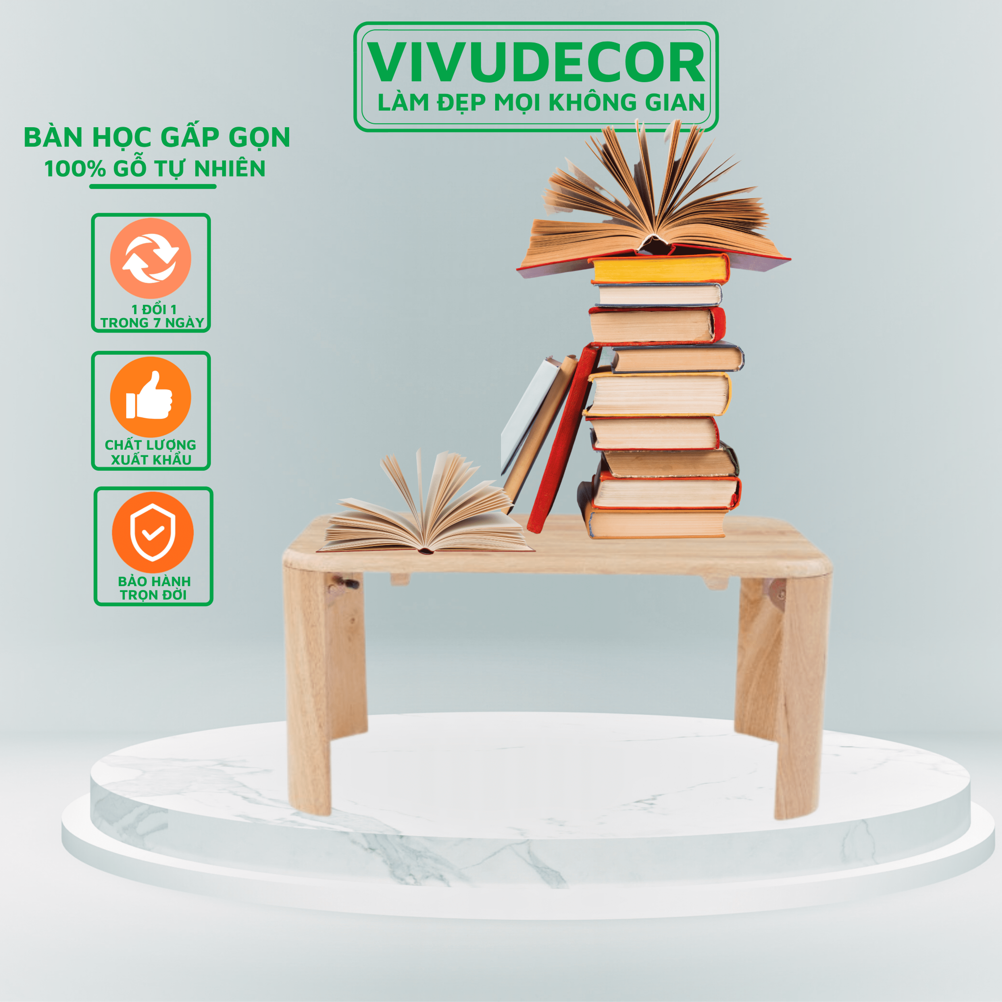 Bàn học gấp gọn VIVUDECOR BH01 100% gỗ tự nhiên