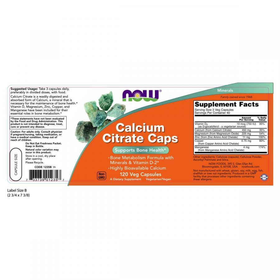 Thực Phẩm Chức Năng Bổ Sung Canxi Calcium Citrate Caps NOW Foods USA