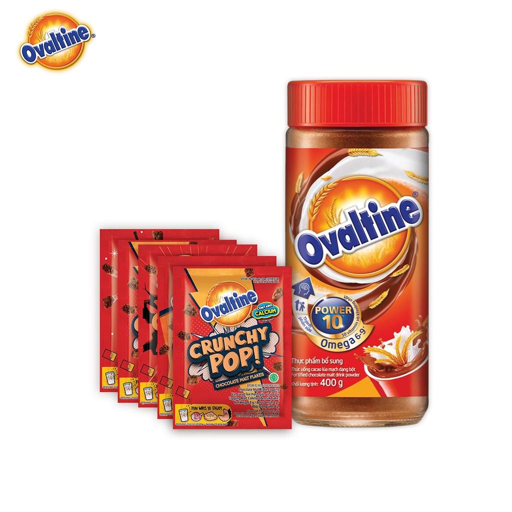 Bột Cacao Lúa Mạch Ovaltine - Hũ 400g + Tặng 5 gói Kẹo rắc Crunchy Pop Ovaltine 8g