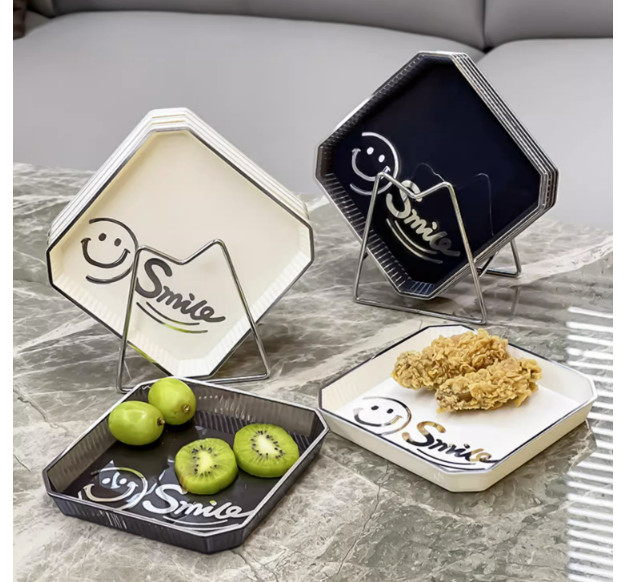 Set 6 đĩa vuông siêu xinh đựng đồ ăn vặt, hoa quả - Set đĩa nhựa kèm giá đỡ cực yêu - Trang trí bàn ăn