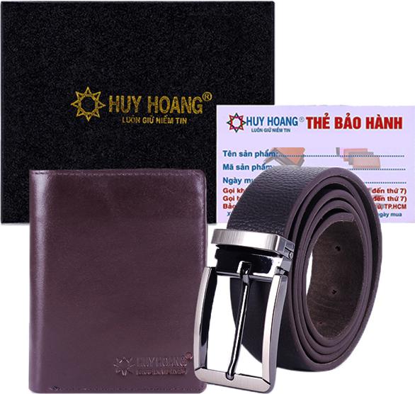 Bộ Ví & Thắt Lưng Nam Da Bò Huy Hoàng HT2109-HT4121 - Nâu