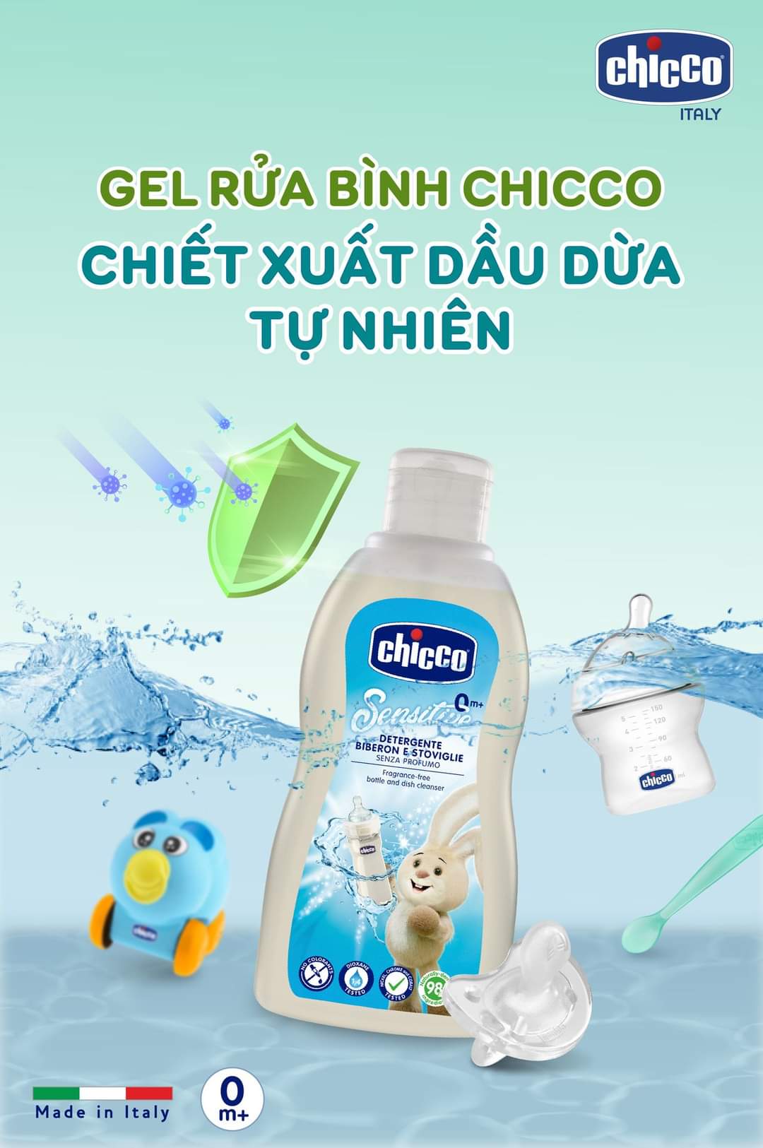 Gel Rửa Bình Sữa Chiết xuất Dầu Dừa Tự Nhiên Chicco 300ml