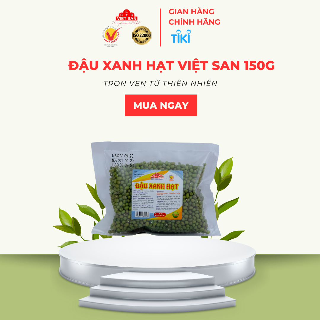Đậu Xanh Hạt Nguyên Vỏ Loại 1 Việt San (Gói 150g)