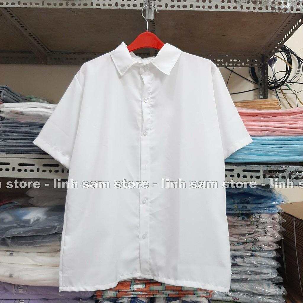 Áo sơ mi nữ SAM CLO cộc tay - tay ngắn đi học, thời trang học sinh, dáng ulzzang Hàn Quốc freesize form rộng TRẮNG TRƠN
