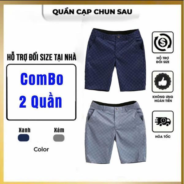 Quần Short Nam kẻ Ca Rô Cao Cấp Thanh Lịch Mặc Mát, Không Nhăn,Co Giãn Cực Êm – Mặc Cả Ngày Không Nóng - Combo2 Quần:Đen+Xanh