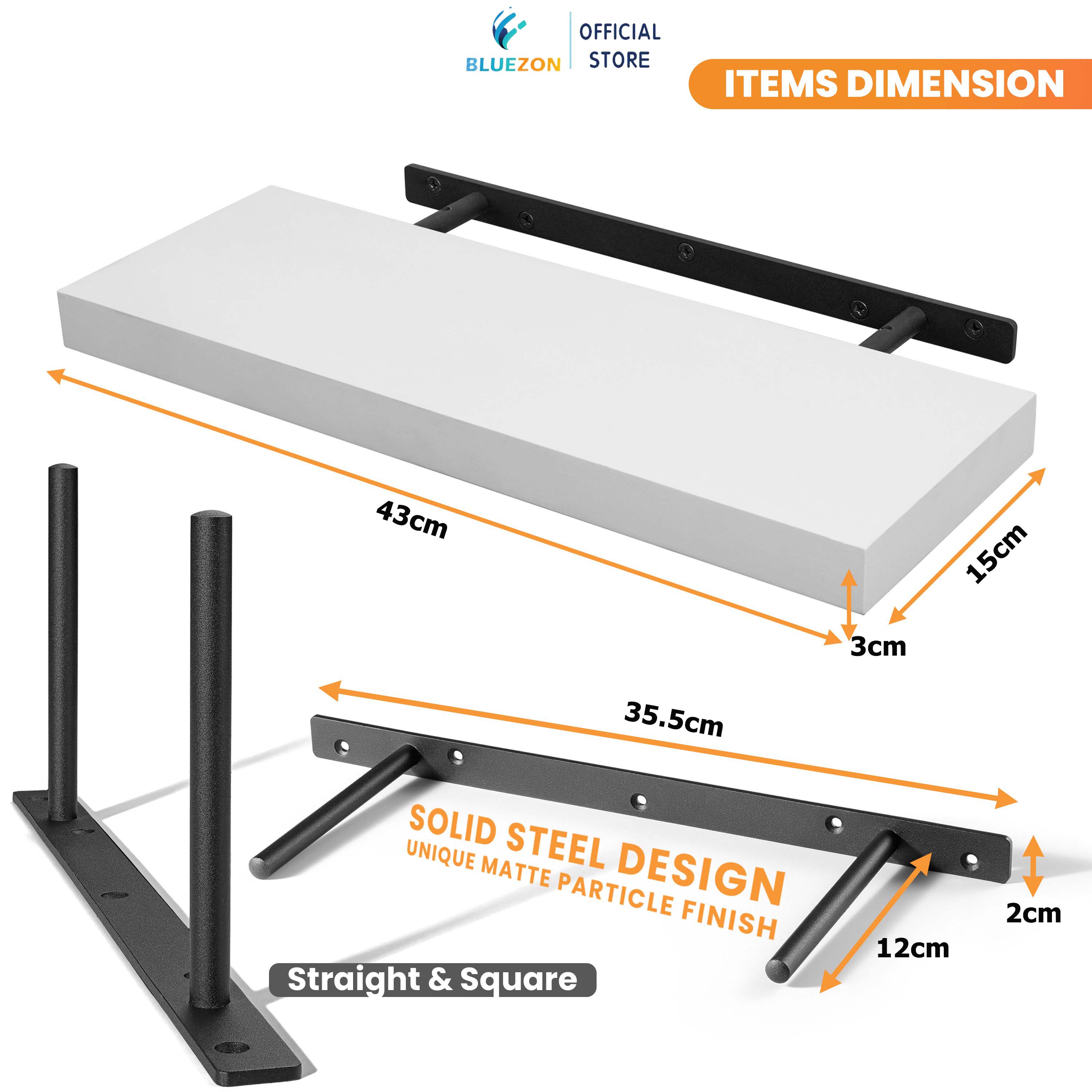 Combo 2 kệ gỗ treo tường trang trí 43cm, kèm chốt chữ U âm tường, phụ kiện vít tắc kê - Màu trắng và nâu