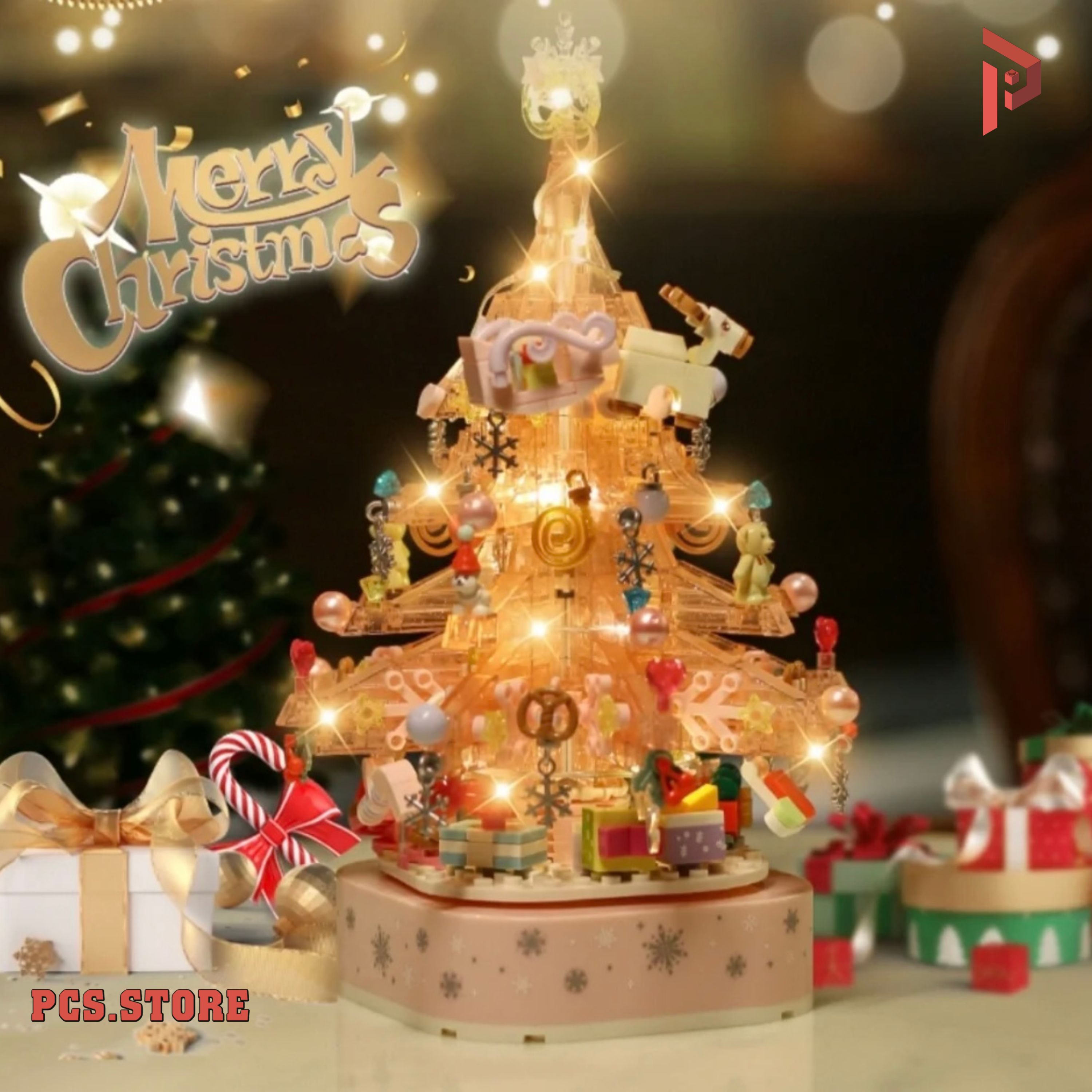 Đồ Chơi Lắp Ráp Mô Hình Hộp Nhạc Cây Thông Noel Màu Hồng - PCS STORE