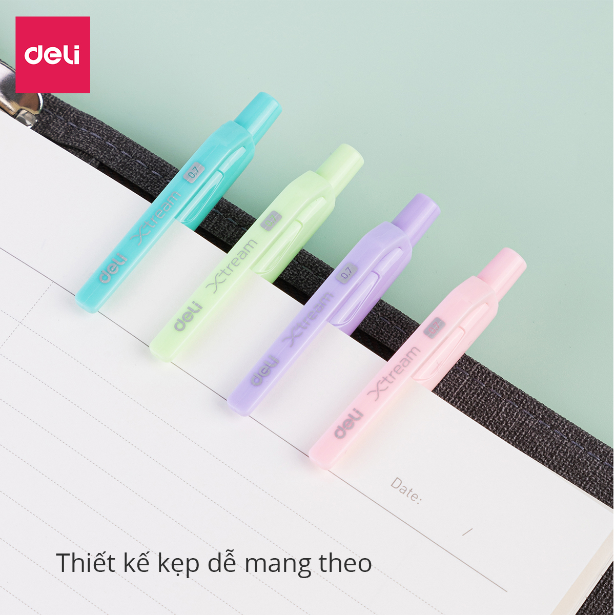 Bút bi bấm ngòi 0.7mm mực xanh Deli - Màu sắc theo lựa chọn -  1 chiếc - EQ199-BL