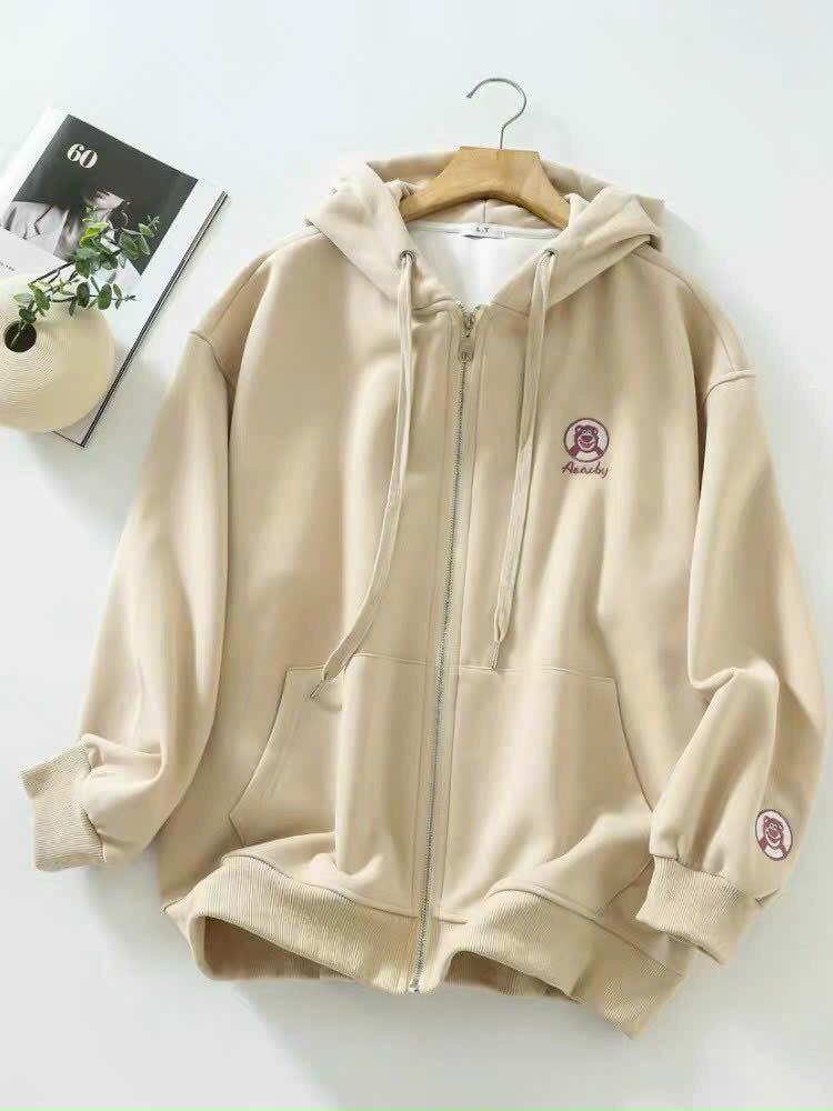 [HOT] Áo Khoác Hoodie Nam Nữ Form Rộng Có Nón Chống Nắng Thêu Hình Gấu Chất Liệu Nỉ Bông Mềm Mịn Hot Trend HTM FASHION - Kem