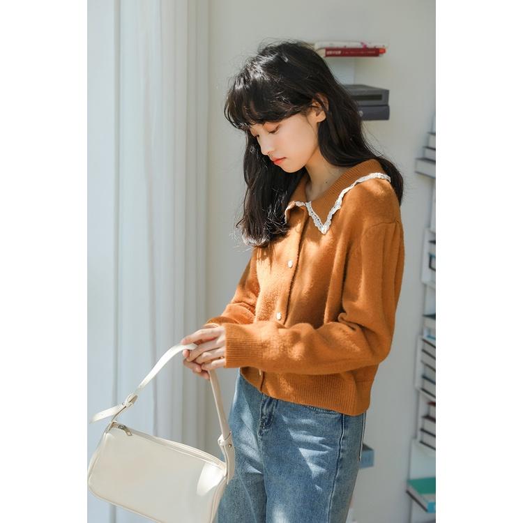 Áo Khoác Len Nữ Cam Viền Ren 788