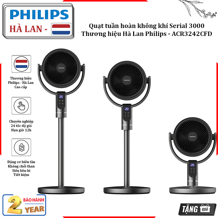 HÀNG CHÍNH HÃNG - Quạt tuần hoàn không khí Serial 3000, động cơ biến tần cao cấp. Thương hiệu Hà Lan nổi tiếng Philips - ACR3242CFD