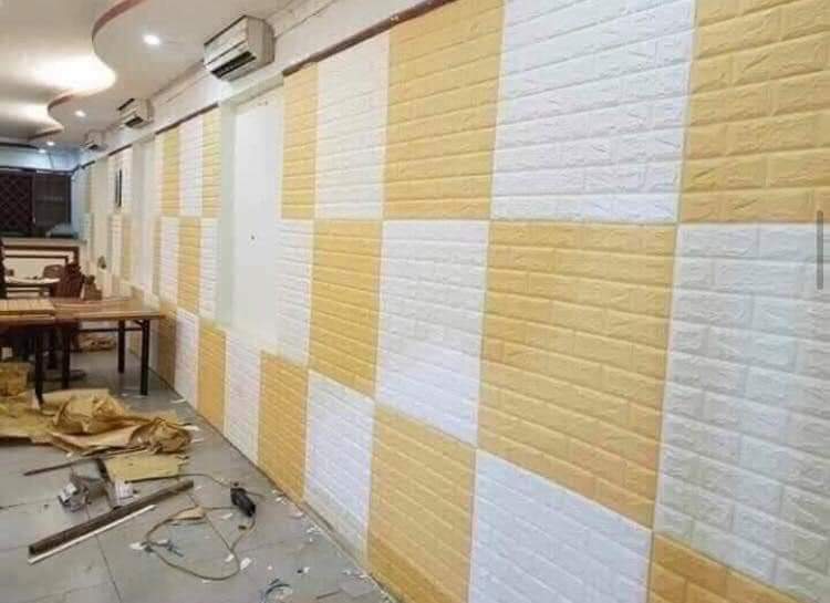 Combo 10 tấm xốp dán tường màu vàng kem
