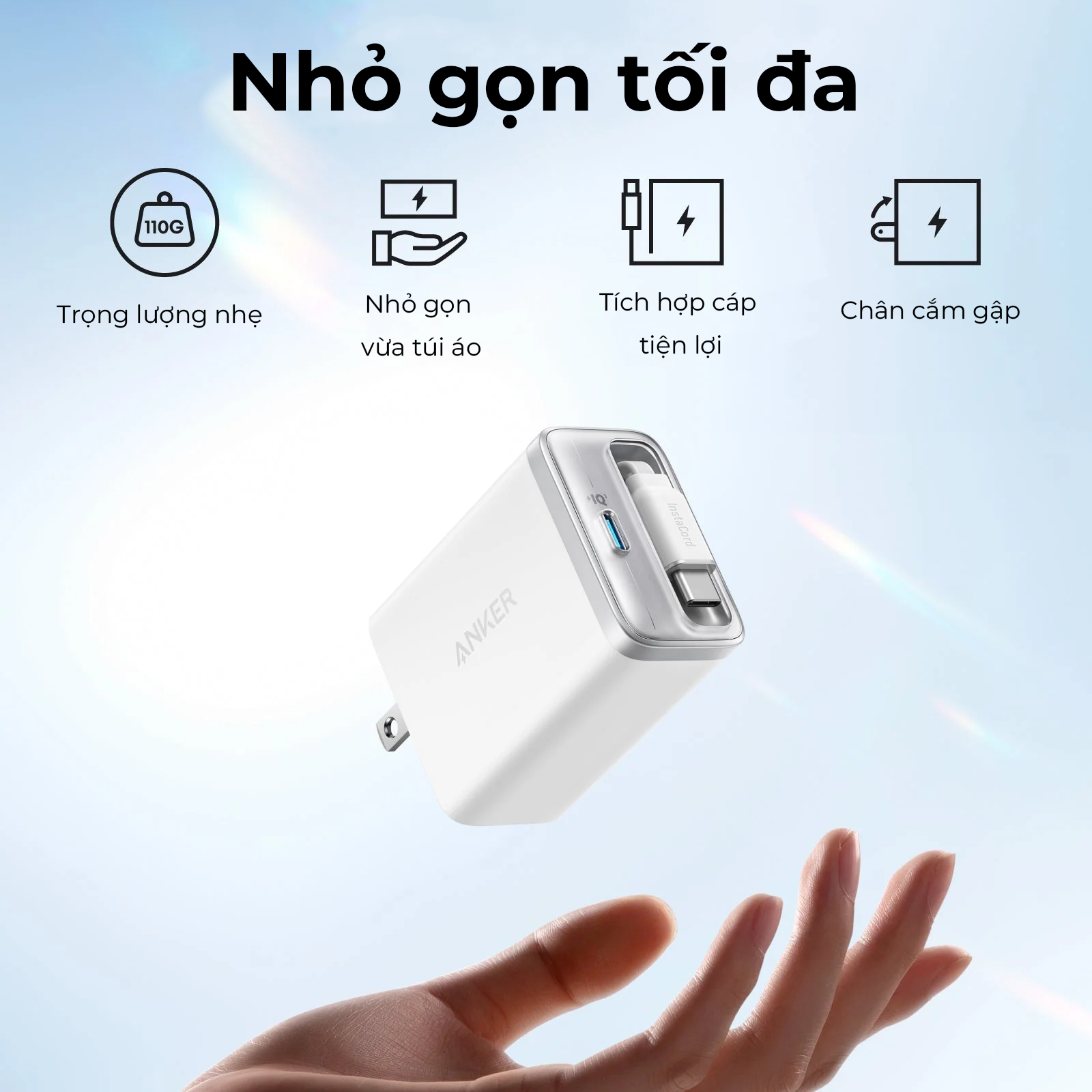 Củ sạc Anker Nano A2658 (35W, cáp USB-C rút gọn tích hợp) - GiaPhucStore | Hàng Chính Hãng