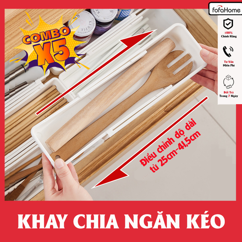 Combo 5 Hộp Chia Ngăn Kéo Nhựa Giúp Ngăn Kéo Sắp Xếp Ngăn Nắp Gọn Gàng Có Thể Tuỳ Chỉnh Kích Thước Chiều Dài Từ 25cm Đến 41.5cm