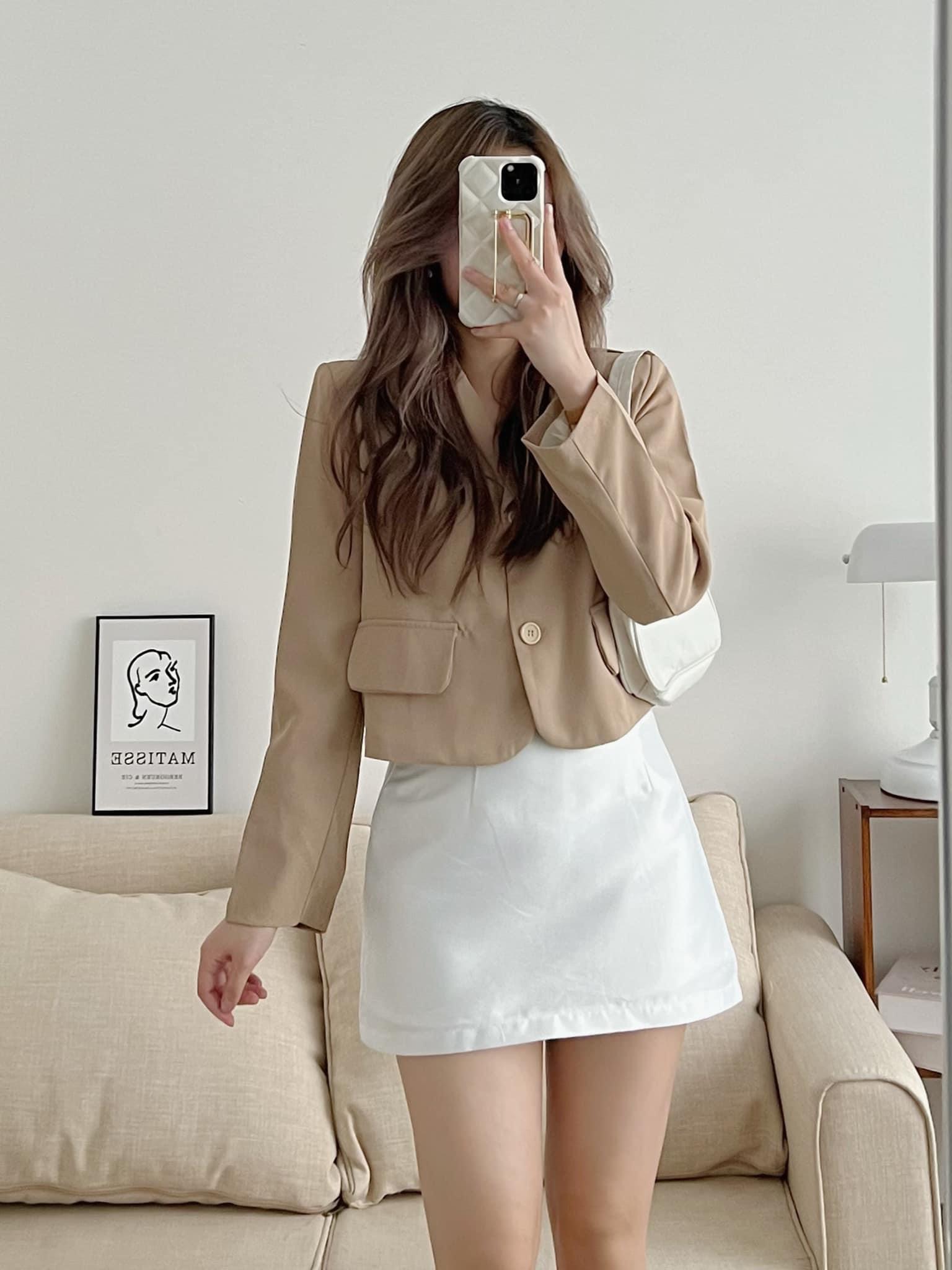 Áo khoác vest croptop ulzzang áo blazer ngắn tay dài 2 lớp hàn quốc