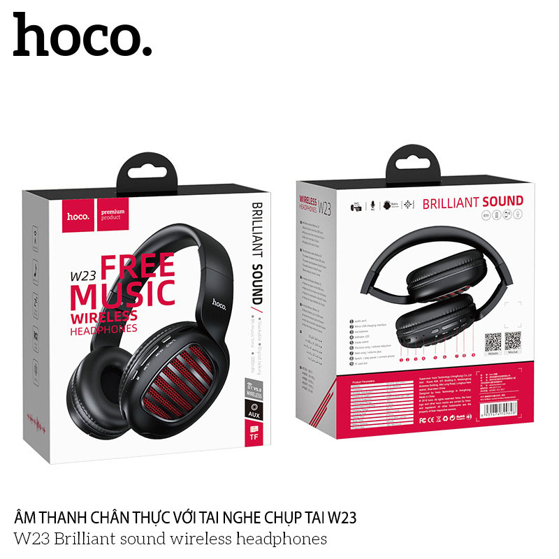 Tai nghe chụp tai Bluetooth Hoco w23 - Khử tiếng ồn - Độ trễ thấp - Có mic đàm thoại - Khe cắm thẻ nhớ - Âm thanh chân thực